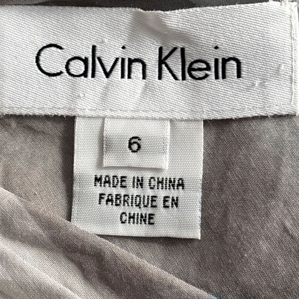 Calvin Klein Silk Cotton Blend Boho Chic Dress Gray Blue Geometric Print‎ Sz6 - Picture 5 of 14